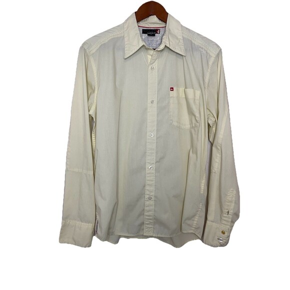 Quicksilver Men's Small Pale Butter Yellow Long Sleeve Button down Shirt - Picture 1 of 9